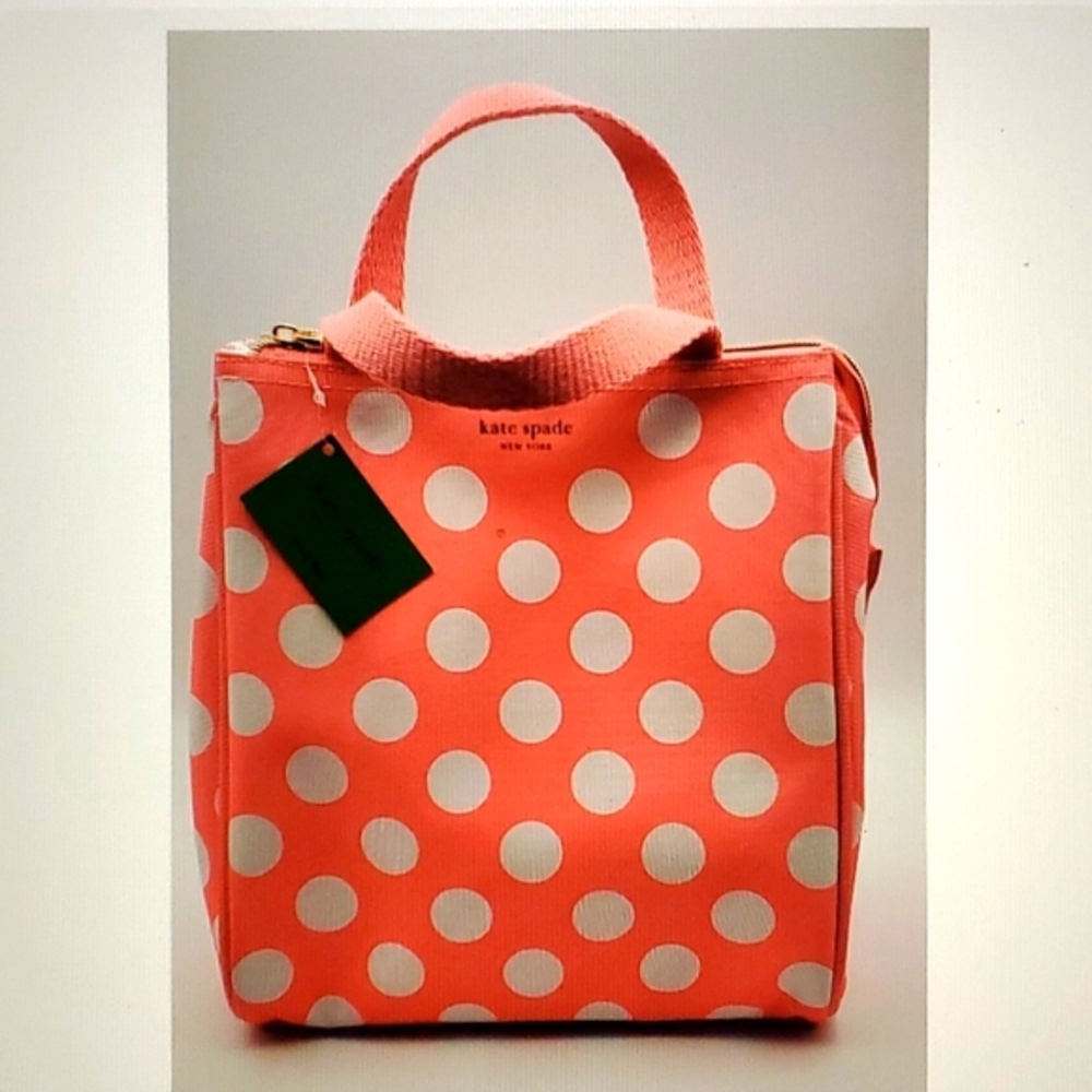 Kate Spade Insulated Lunch bag Tote Pink/White Polka dot NEW!